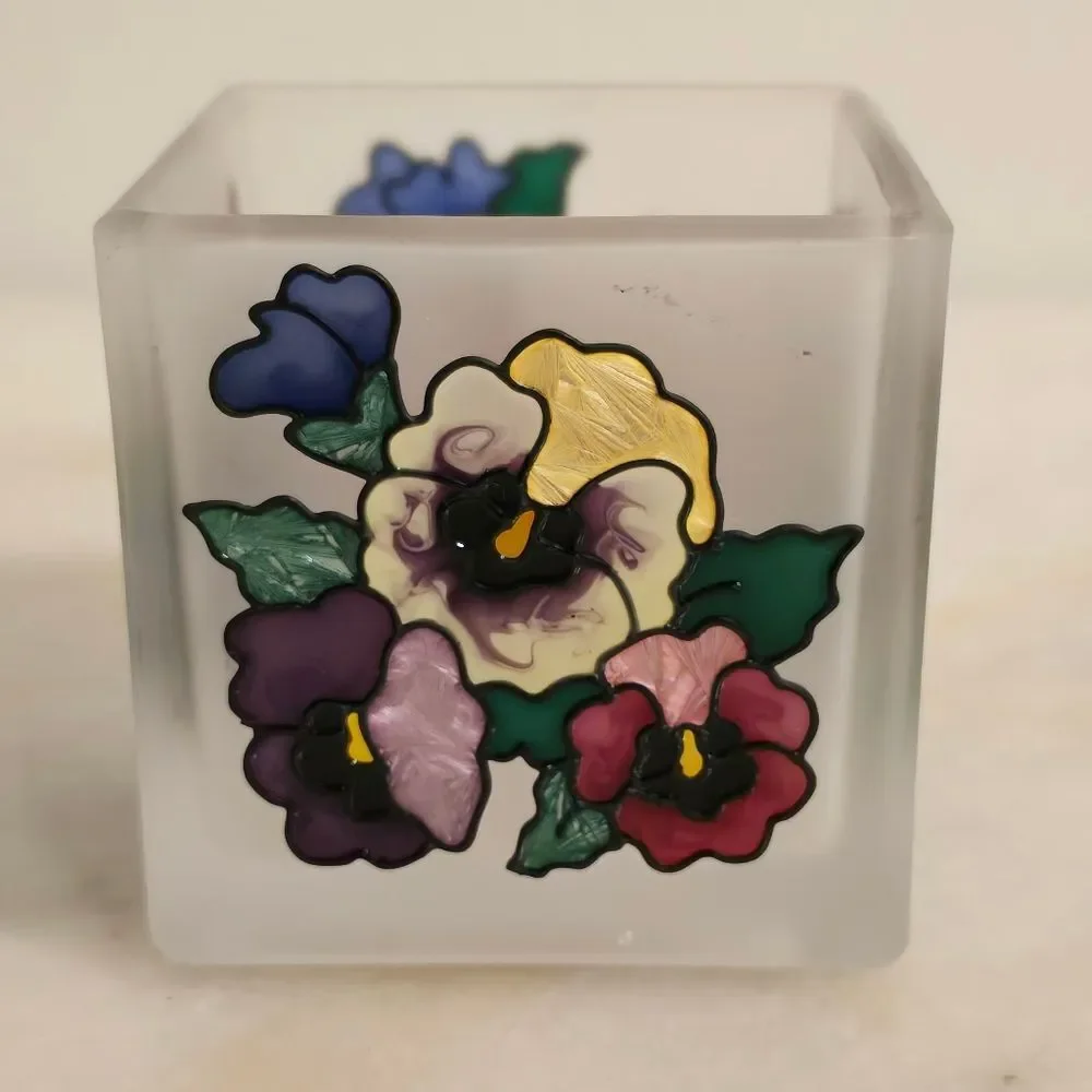 Joan Baker Designs Art Glass Hand Painted Tea Light Candle Holder